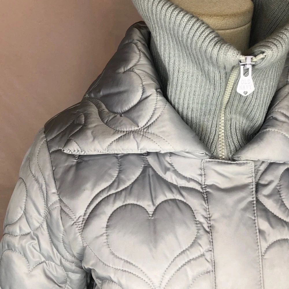 Light Grey Quilted Heart Bomber Jacket Size Medium